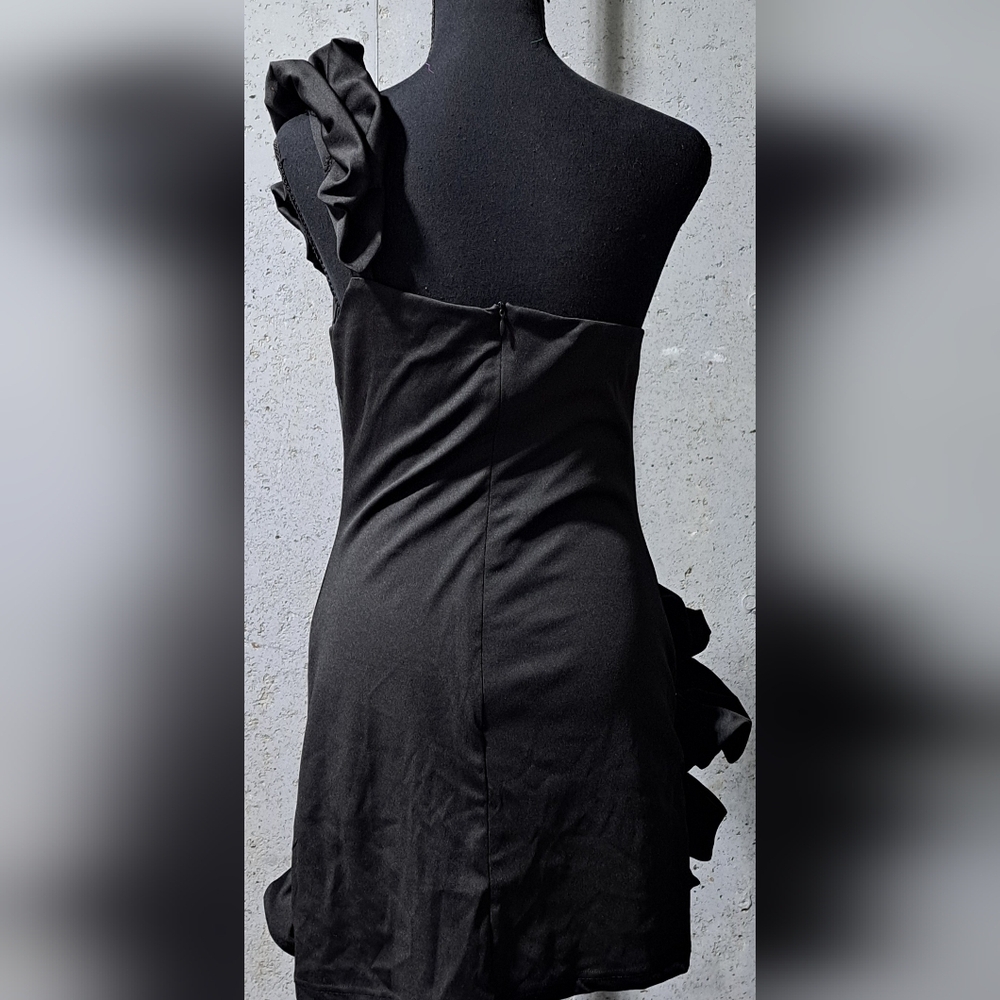 Sz M MICAS * Flower Ruffle Black Dress with Black Accents - Micas - Picture 2 of 11